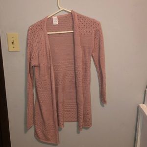 pink patterned cardigan